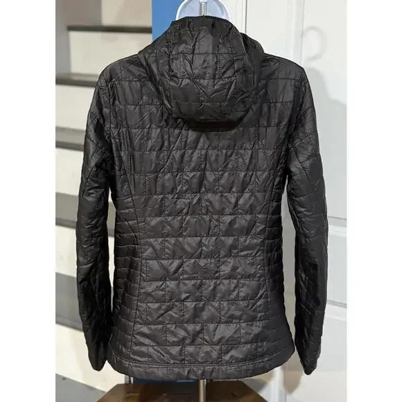Women's Size Medium Patagonia Nano Puff Hooded Full Zip Insulated Black Jacket - Picture 4 of 5
